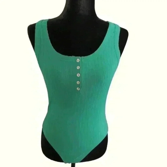 Free People Intimately Free Women's Green Henley Rib Bodysuit M - Picture 2 of 15
